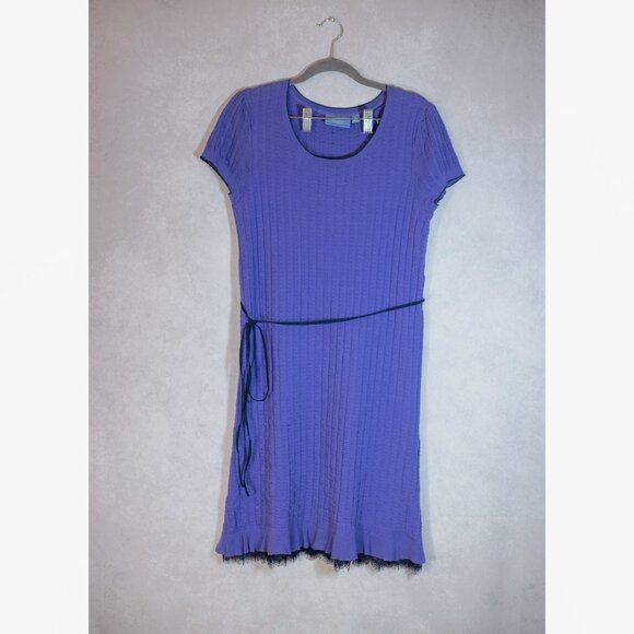 Simply Vera Wang Cotton Ribbed Dress A Line Stretch Belted Lace Trim Purple Sz M - Picture 5 of 10